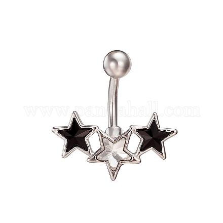 Piercing Jewelry Real Platinum Plated Brass Rhinestone Star Navel Ring Belly Rings AJEW-EE0001-55-1