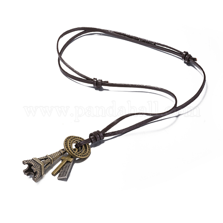 Adjustable Retro Zinc Alloy Pendant and Leather Cord Choker Lariat Necklaces NJEW-BB16014-A-1