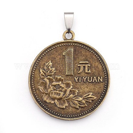 Tibetan Style Alloy Coin Pendants PALLOY-E509-01AB-1
