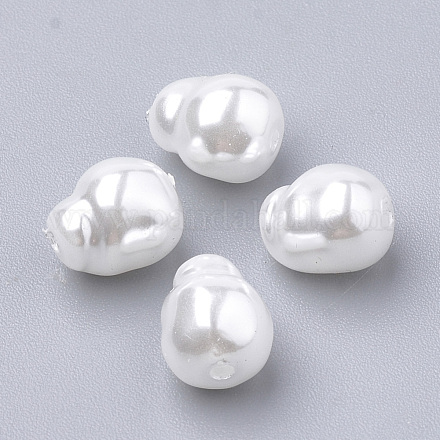 環境に優しいプラスチック模造真珠ビーズ  高い光沢  グレードA  ホワイト  7.5x6mm  穴：1.2mm MACR-T013-17-1