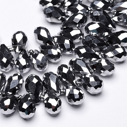 Fili di perle di vetro completamente placcati a goccia sfaccettata EGLA-J125-8x13mm-FP01-1