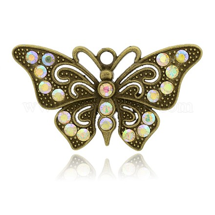 Antique Bronze Plated Butterfly Alloy Rhinestone Big Pendants RB-J234-28AB-NF-1