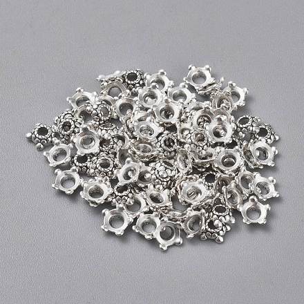 チベット銀ビーズキャップ  鉛フリー＆カドミウムフリー  花  アンティークシルバー  直径約6mm  穴：2mm AA289-1