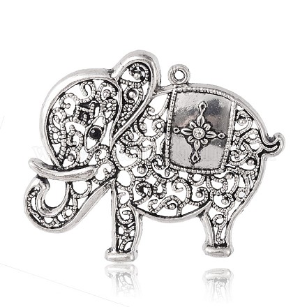 Filigree Tibetan Style Alloy Rhinestone Elephant Big Pendants PALLOY-I116-20AS-1