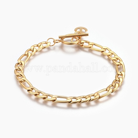 Ion Plating(IP) 304 Stainless Steel Figaro Chain Bracelets BJEW-L634-09G-1