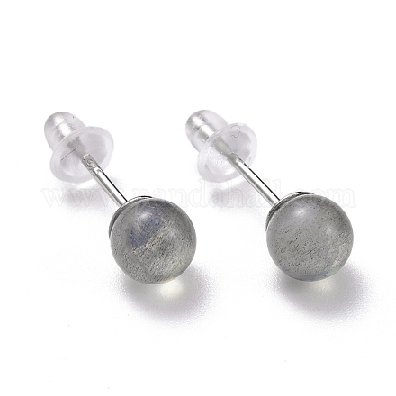 Изысканные серьги-гвоздики с круглым лунным камнем для девочек и женщин EJEW-M202-04B-1