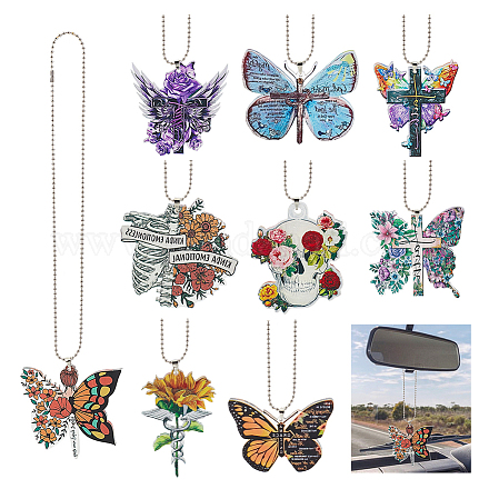Ahadermaker 9 ensembles 9 styles coloré papillon foi jésus croix acrylique pendentif décoration AJEW-GA0006-44-1