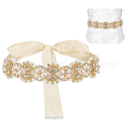 Cinturón nupcial de flores de latón con pedrería de vidrio para vestido de novia AJEW-WH0455-005A-1