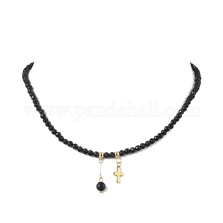 Ожерелья из граненых круглых бусин из синтетического синего золота NJEW-JN05661-1