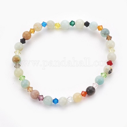 Natural Flower Amazonite Beads Stretch Bracelets BJEW-JB03892-04-1