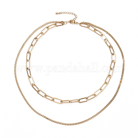 Chapado al vacío 304 collar de múltiples capas de cadenas dobles de acero inoxidable para mujer STAS-E155-03G-1