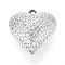 Textured Acrylic Pendants, Heart Charms, Silver, 41~41.5x40.5x21.5~22mm, Hole: 3mm