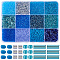12 Styles Glass Seed & Bugle Beads, Round, Blue, 1.5~8x1~2mm, Hole: 0.5~1mm, 12 styles, 10g/style, 120g