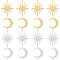 24Pcs 4 Styles Brass Connector Charms, Long-Lasting Plated, Sun & Moon Links, Golden & Silver, 16.5~22.5x22~26.5x0.8~1mm, Hole: 1.2mm, 6pcs/style