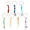 2 Sets Chakra Gemstone Chip Keychains with Glass Seed Beads, Alloy Leaf & Moon & Star & Heart Charms Keychains, Mixed Color, 8.6~9.2cm, 7pcs/set