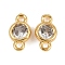 Brass Pave Clear Cubic Zirconia Connector Charms, Flat Round Links, Real 18K Gold Plated, 9.5x5x2mm, Hole: 1.2mm