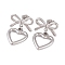 Non-Tarnish Bowknot 304 Stainless Steel Stud Earrings, Heart Dangle Earrings for Women, Stainless Steel Color, 29x19mm
