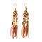 Feather Alloy Seed Beads Dangle Earrings, Teardrop, Dark Salmon, 134x21mm