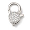 Brass Clear Cubic Zirconia Lobster Claw Clasps, Flat Round, Platinum, 19x12.5x4.5mm, Hole: 2x2mm