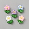 Opaque Resin Cabochons, Flower with Leaf, Mixed Color, 23x16x6.5mm