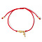 Adjustable Threads Braided Bracelets, Red String Bracelets, with Brass Cross & Heart Charm, Red, 11 inch(28cm)