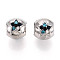 Alloy Rhinestone European Beads, Large Hole Beads, Barrel with Star, Platinum, 10x10.5~11.5mm, Hole: 5mm