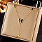 304 Stainless Steel Cubic Zirconia Pendant Necklaces, with Shell, Golden, Butterfly, 16.93 inch(43cm)