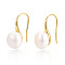 Brass Natural Pearl Dangle Earrings, Half Round, Real 18K Gold Plated, 17.5~19x8.5~9mm