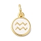 Real 18K Gold Plated Brass Enamel Charms, with Jump Ring, Long-Lasting Plated, Lead Free & Cadmium Free, Flat Round with Aquarius Charms, White, 10x8x1mm, Hole: 4mm