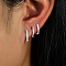 3 Pcs Elegant 925 Sterling Silver Clear Cubic Zirconia U-Shaped Hoop Earrings, Silver, 9~11x6~8mm