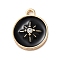 Zinc Alloy Enamel Pendants, with Rhinestone, Golden, Flat Round with Star Charm, Black, 15.5x13x3.5mm, Hole: 1.5mm
