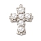 Brass Micro Pave Cubic Zirconia Pendants, with ABS Imitation Pearls, Cross Charms, Rack Plating, Long-Lasting Plated, Cadmium Free & Lead Free, Platinum, 30x22.5x6.5mm, Hole: 1.4mm