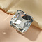 Adjustable Alloy with Glass Statement Cuff Rings for Women, Square, Platinum, Clear, 40x40mm, Inner Diameter: 18mm
