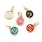 Real 18K Gold Plated Brass Enamel Charms, with Jump Ring, Long-Lasting Plated, Lead Free & Cadmium Free, Flat Round with Cancer Charms, Mixed Color, 10x8x1mm, Hole: 4mm