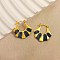 304 Stainless Steel Hoop Earrings, with Enamel, Stripe, Real 18K Gold Plated, Black, 23x4x23mm