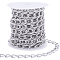 10M Aluminium Curb Chains, Unwelded, with Spool, Silver, 15x10x2mm