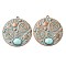 Alloy with Synthetic Turquoise Pendants, Red Copper & Green Patina, Flat Round, 38.5x36x5mm, Hole: 1.5mm