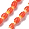 Handmade Millefiori Lampwork Beads Strands, Rice, Orange Red, 11.5~12x7.5~8.5mm, Hole: 0.8mm, about 31pcs/strand, 14.37~14.45 inch(36.5~36.7cm)