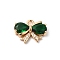Brass Charms, with Glass, Bowknot, Golden, Green, 11x14x4mm, Hole: 1.6mm