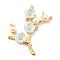 Zinc Alloy Cabochons, with Plastic Imitation Pearls and Rhinestones, Flower Branch, Aquamarine, 53x48.5x7.6mm