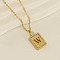 304 Stainless Steel Micro Pave Clear Cubic Zirconia Rectangle with Hollow Letter Pendant Necklaces, Real 18K Gold Plated, Letter W, 17.72 inch(45cm)