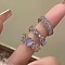 Alloy & Rhinestone Cuff Finger Rings Sets, Heart, Tanzanite, Inner Diameter: 15~20mm