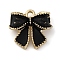 Spray Painted Rack Plating Alloy Pendants, Bowknot, Golden, Black, 15.5x16.5x5mm, Hole: 2mm