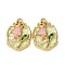 Light Gold Tone Alloy Enamel Pendants, Flower Charms, with ABS Imitation Pearl and  Glitter Powder, Rack Plating, Oval, 26.5x19x6mm, Hole: 1.8mm