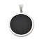 304 Stainless Steel Pendants, with Enamel, Flat Round Charm, Black, 38.5x35x2.5mm, Hole: 9.5x4.5mm