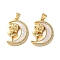 Brass Micro Pave Cubic Zirconia Pendants, with Shell, Moon Charms, Real 18K Gold Plated, Rack Plating, Lasting Plated, Cadmium Free & Lead Free, Flower, 24x17x4.5mm, Hole: 4.5x3.5mm