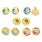 Evil Eye Real 18K Gold Plated Brass Stud Earrings, with Enamel and Clear Cubic Zirconia, Mixed Color, 14mm