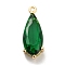 Brass Pave Cubic Zirconia Pendants, Teardrop, Real 14K Gold Plated, Green, 19.5x7.5x5.5mm, Hole: 1.2mm