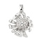 Brass Micro Pave Cubic Zirconia Pendants, Cadmium Free & Lead Free, Flower, Platinum, 19.5x16.5x5mm, Hole: 3x5mm
