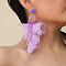 Alloy Acrylic Dangle Stud Earrings, Flower, with Glass & Cloth, Golden, Lilac, 120x70mm